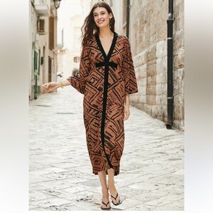 Peruvian Connection Gravina Geometric Black and Brown Dress XS/S